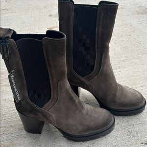 Emanuel Castro Brown Suede Platform Chunky Mid-Calf Chelsea Boots 6.5